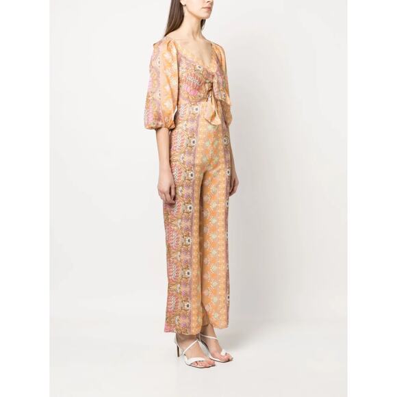 NWT Sandro Knotted Floral Print Jumpsuit Beige‎ Linen Blend FR 40 / US 8 Summer - Picture 3 of 13